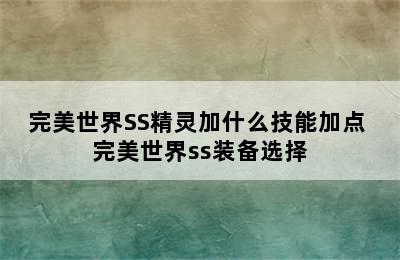 完美世界SS精灵加什么技能加点 完美世界ss装备选择